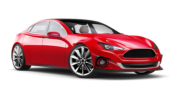 3D illustration of Generic Red sports sedan car on white background