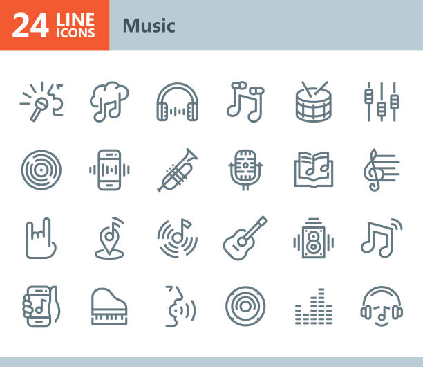 ilustrações de stock, clip art, desenhos animados e ícones de music - line vector icons - sheet music musical note music pattern