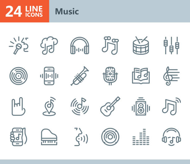 Music - line vector icons Vector Line icons set. One icon consists of a single object. Files included: Vector EPS 10, HD JPEG 3000 x 2600 px microphone patterns stock illustrations