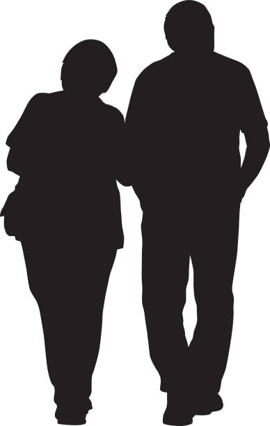 ilustrações, clipart, desenhos animados e ícones de casal mais velho andar de braço dado - senior couple isolated white background standing