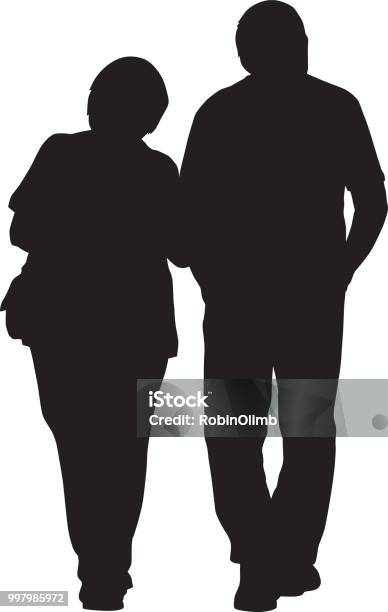 Older Couple Walking Arm In Arm Stock Illustration - Download Image Now - In Silhouette, Senior Adult, Senior Couple