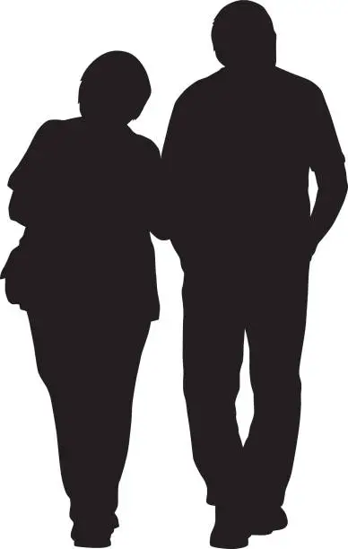 Vector illustration of Older couple Walking Arm In Arm