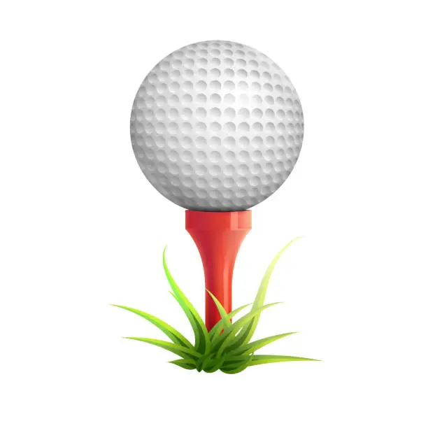 Vector illustration of Golf ball on red tee and grass
