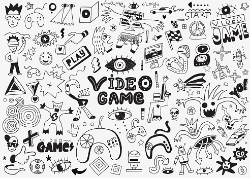 Gaming Notes Drawing Video Game Doodle Set Pencil Drawings Stock Illustration - Download ...