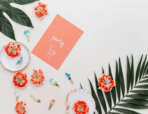 istock Flat lay blogger composition with tropical leaf  on pastel background. Top view 998008048