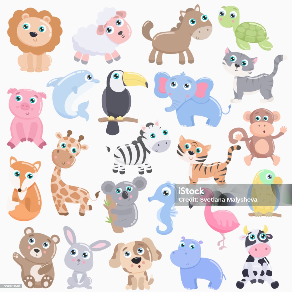 Cute animals set. Flat design. Cartoon stock vector