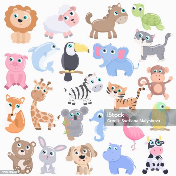 Cute Animals Set Stock Illustration - Download Image Now - Cartoon, Cute, Dog