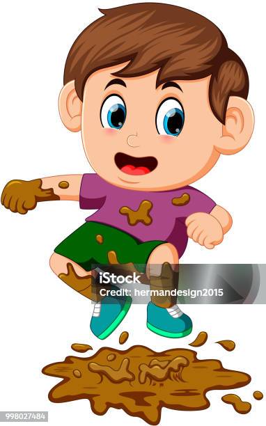 Boy Jumping In The Mud Stock Illustration - Download Image Now - Activity,  Adult, Agricultural Field - iStock