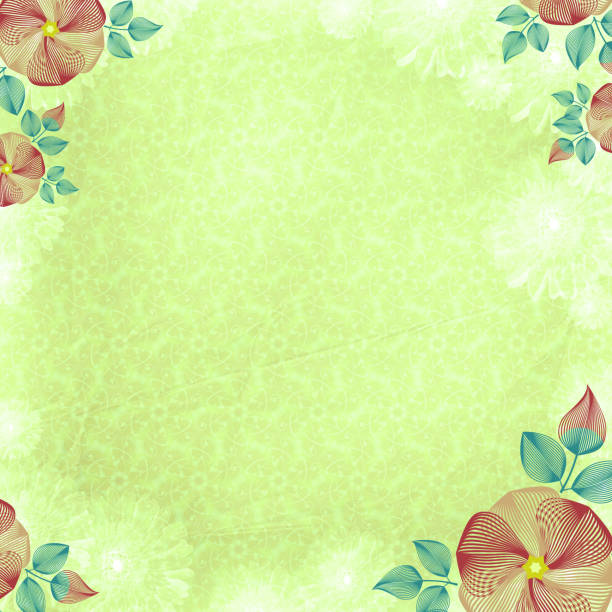 istock Wrinkled wall-paper, with flower corners, green 998031970