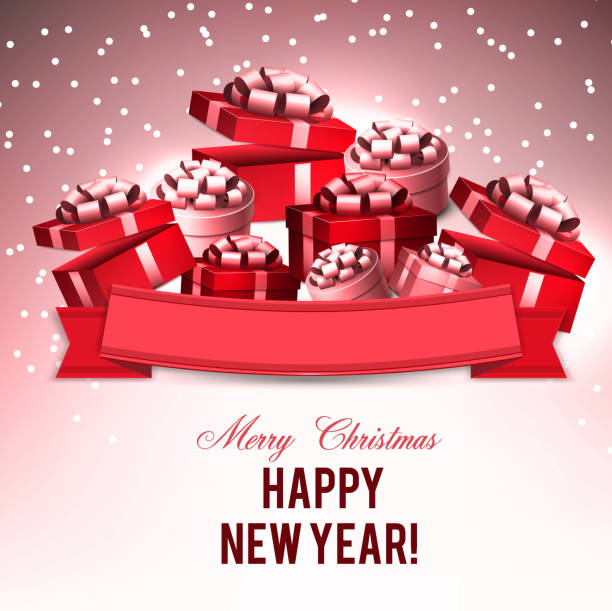istock Christmas background with gifts. Xmas boxes with bows and place for text.  Vector Illustration. 998039404