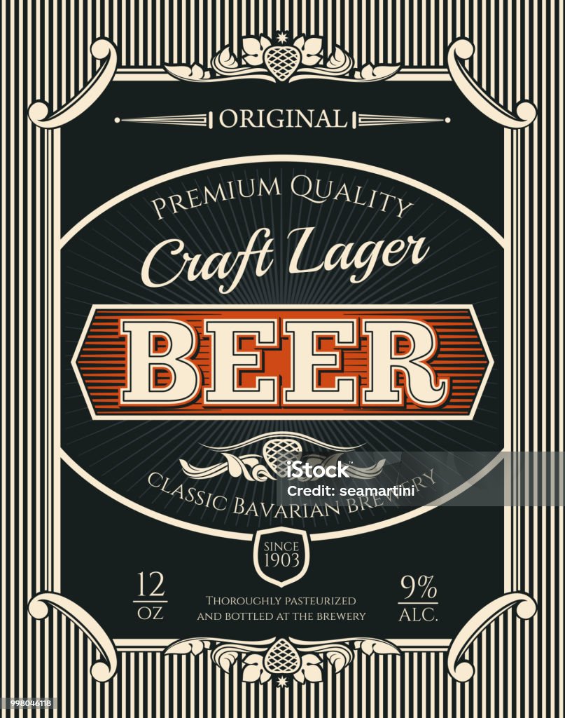Bier oder Handwerk Lager Etikett der Brauerei Alkohol trinken - Lizenzfrei Bier Vektorgrafik