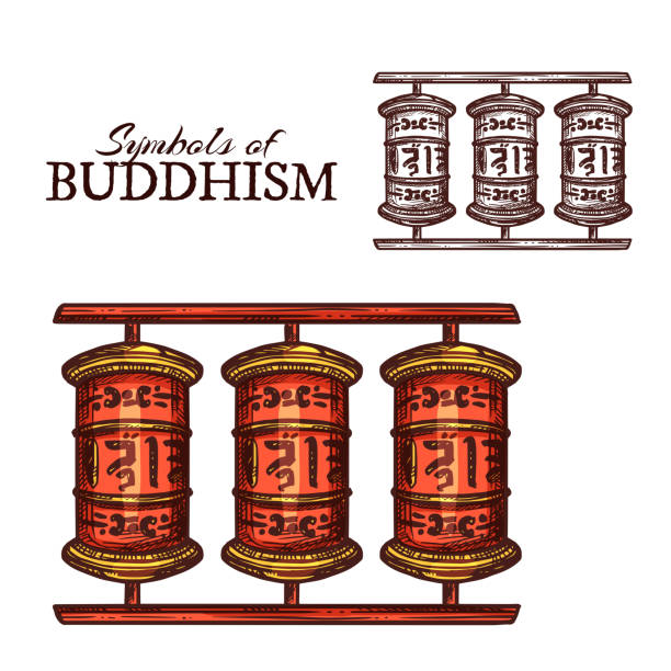 불교 기도 바퀴의 불교 종교 상징 - prayer wheel illustrations stock illustrations