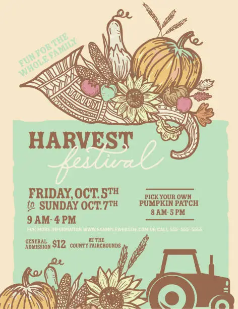 Vector illustration of Autumn Fall Harvest Festival poster invitation design template