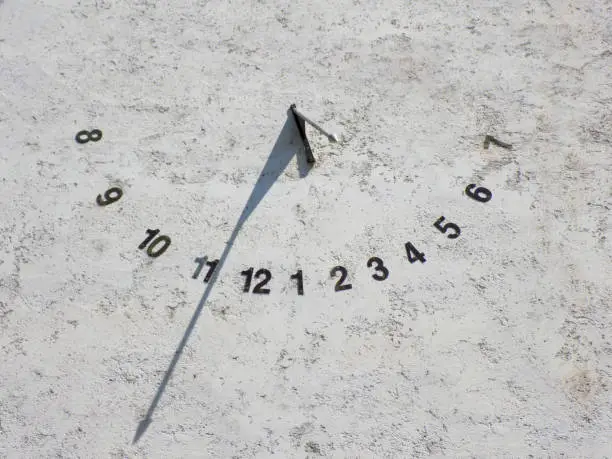 A sundial on the wall, photographed from above