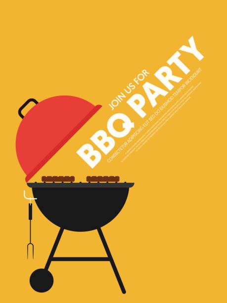 bbq zaproszenie nowoczesne retro stylu vintage plakat szablon tła - party barbecue grill dinner barbecue stock illustrations