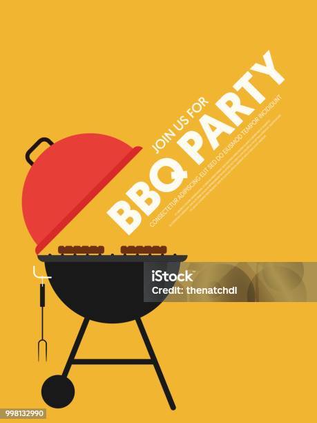 Bbq Invitation Modern Retro Vintage Style Poster Template Background Stock Illustration - Download Image Now