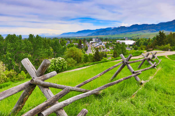 Senderos en las colinas de Bozeman, Montana ofrecen una vista espectacular. - foto de stock