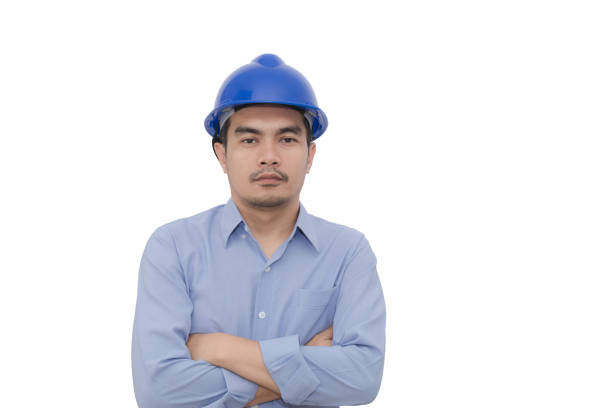 istock Portrait of Asian man engineer wearing engineering cap blue on white background 998150034
