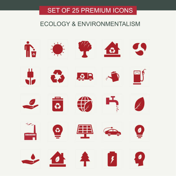 ilustrações de stock, clip art, desenhos animados e ícones de ecology and enviromentalism icons set red - enviromentalism