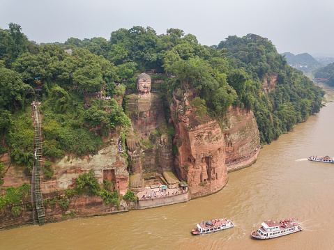 Aerial View of Leshan Giant Buddha, China