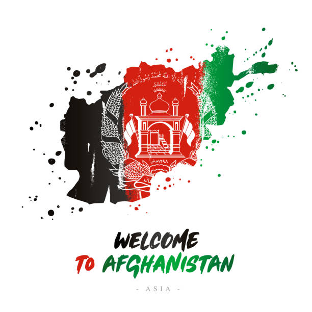 ilustraciones, imágenes clip art, dibujos animados e iconos de stock de ¡bienvenido a afganistán. asia. bandera y mapa - afghanistan person