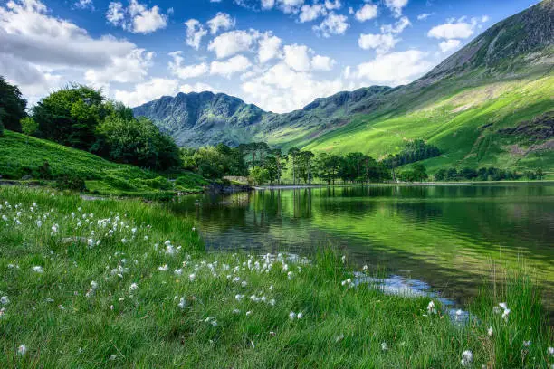 Crystal clean mountain lake in scenic valley of Lake District National Park-UNESCO world heritage site, on beautiful spring day.Stunning british landscape.Nature Uk.Natural world.