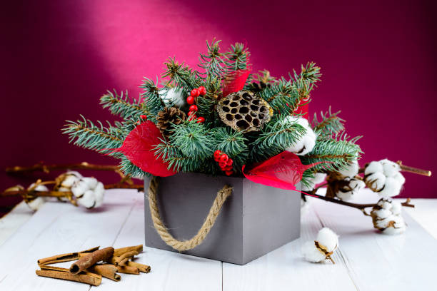 istock Merry Christmas and Happy New Year Composition with gray box wi 998246020