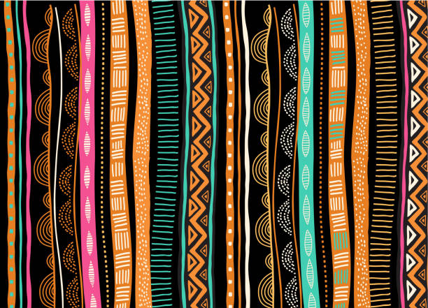ilustraciones, imágenes clip art, dibujos animados e iconos de stock de fondo africano, volante con patrón tradicional tribal. concepto de diseño - áfrica