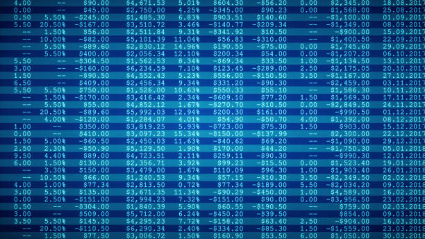 informe de tabla de la hoja de cálculo financiera azul - hoja de cálculo fotografías e imágenes de stock