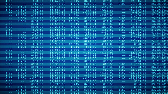 Financial spreadsheet table report blue