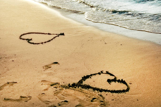 istock Close up heart shape drawing on sandy beach 998285578