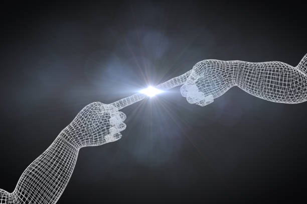 istock Robotic Hand connecting, Artificial Intelligence Concept with lens flare 998287798