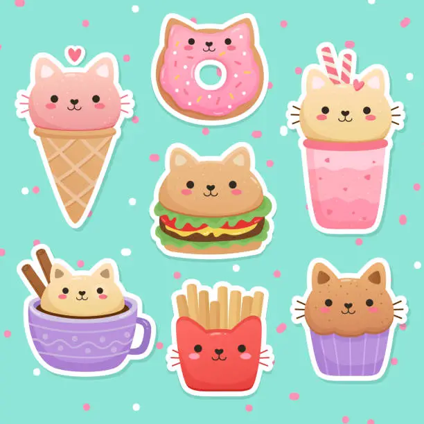 Vector illustration of Illustrations of food in the shape of a cute cat.