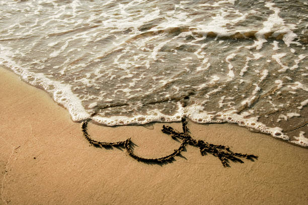 istock Close up heart shape drawing on sandy beach 998293616