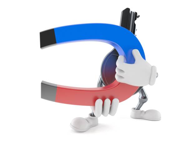 istock Door key character holding horseshoe magnet 998297550