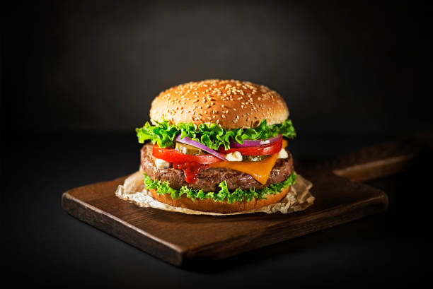 Burger with beef and cheese stock photo