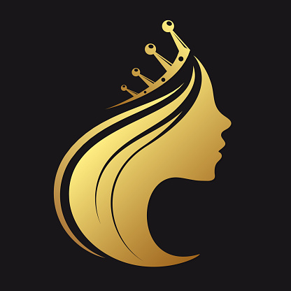 Profile of a girl with a crown of gold color
