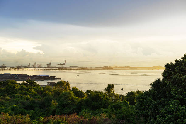Morning view of Laem Chabang Harbor in Chonburi, Thailand stock photo