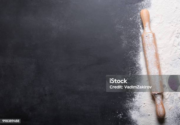Baking Background With Copy Space On Black Surface For Your Text Top View Stock Photo - Download Image Now