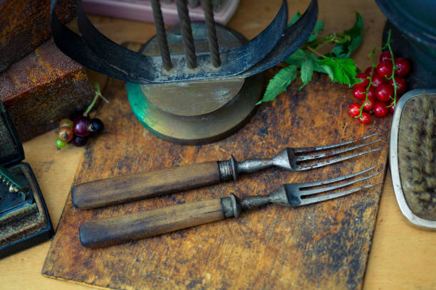 istock Still-life from vintage objects. Old forks close-up 998407528