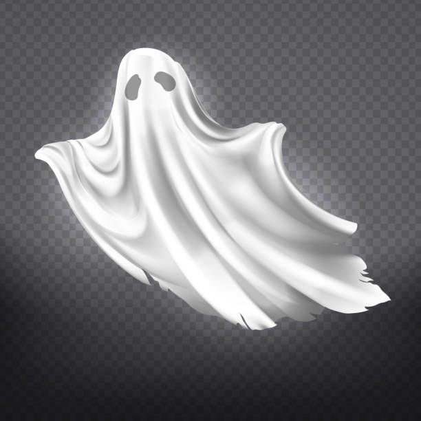 Vector white ghost, Halloween spooky monster Vector illustration of white ghost, phantom silhouette isolated on transparent background. Halloween spooky monster, scary spirit or poltergeist flying in night. Mystic creature without body october clipart stock illustrations