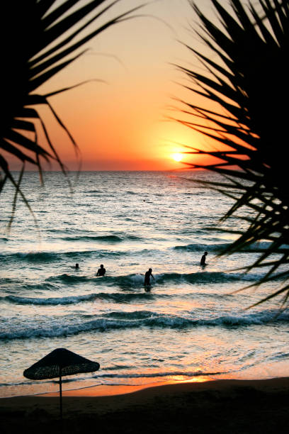 istock Silhouetted people playing in sea over sunset 998415010