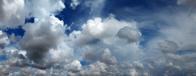 Empty blue sky with stormy clouds for backgrounds