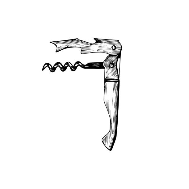 Corkscrew, vector drawn illustration.Kitchen utensil element for symbol, label etc. Corkscrew, vector drawn illustration. Kitchen utensil element for symbol, label etc. knife wound illustrations stock illustrations