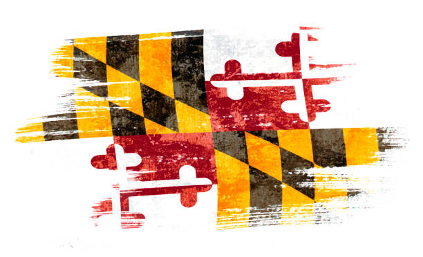 kunst aquarell pinsel von maryland fahne in den wind geblasen isoliert auf weißem hintergrund eps 10 vektor-illustration. - maryland flag banner us state flag stock-grafiken, -clipart, -cartoons und -symbole