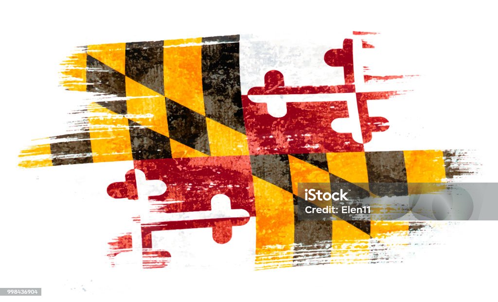 Art brush watercolor painting of Maryland flag blown in the wind isolated on white background eps 10 vector illustration. Maryland State Flag stock vector