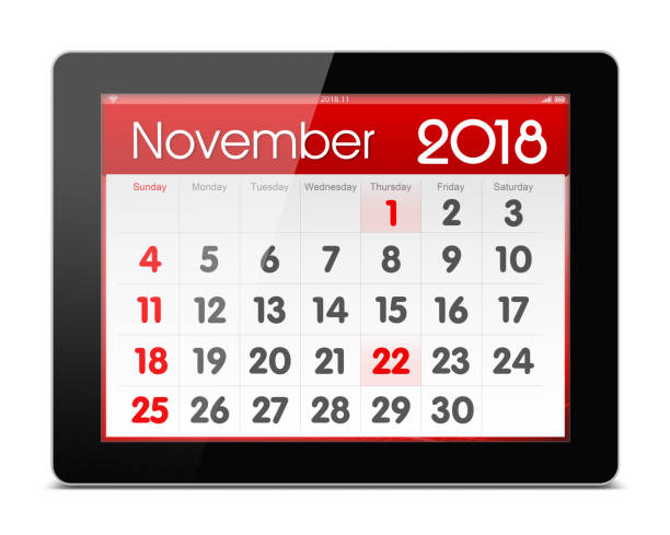 istock November 2018 Calender on digital tablet (Clipping path!) isolated on white background 998439396