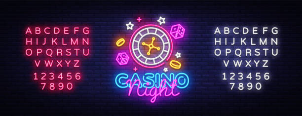 казино ночь неон логотип вектор. казино неоновый знак, шаблон дизайна, совреме�нный дизайн тенденции, казино неоновые вывески, ночная яркая � - poker night stock illustrations