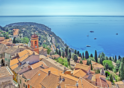 Elevated view of Roquebrune-Cap-Martin, Côte d'Azur, France.