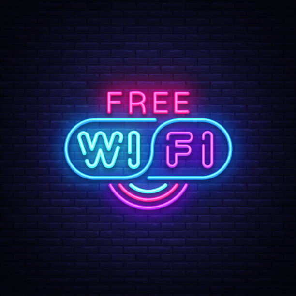 ilustrações de stock, clip art, desenhos animados e ícones de wifi neon sign vector. wifi text design template neon sign, light banner, neon signboard, nightly bright advertising, light inscription. vector illustration - wifi zone